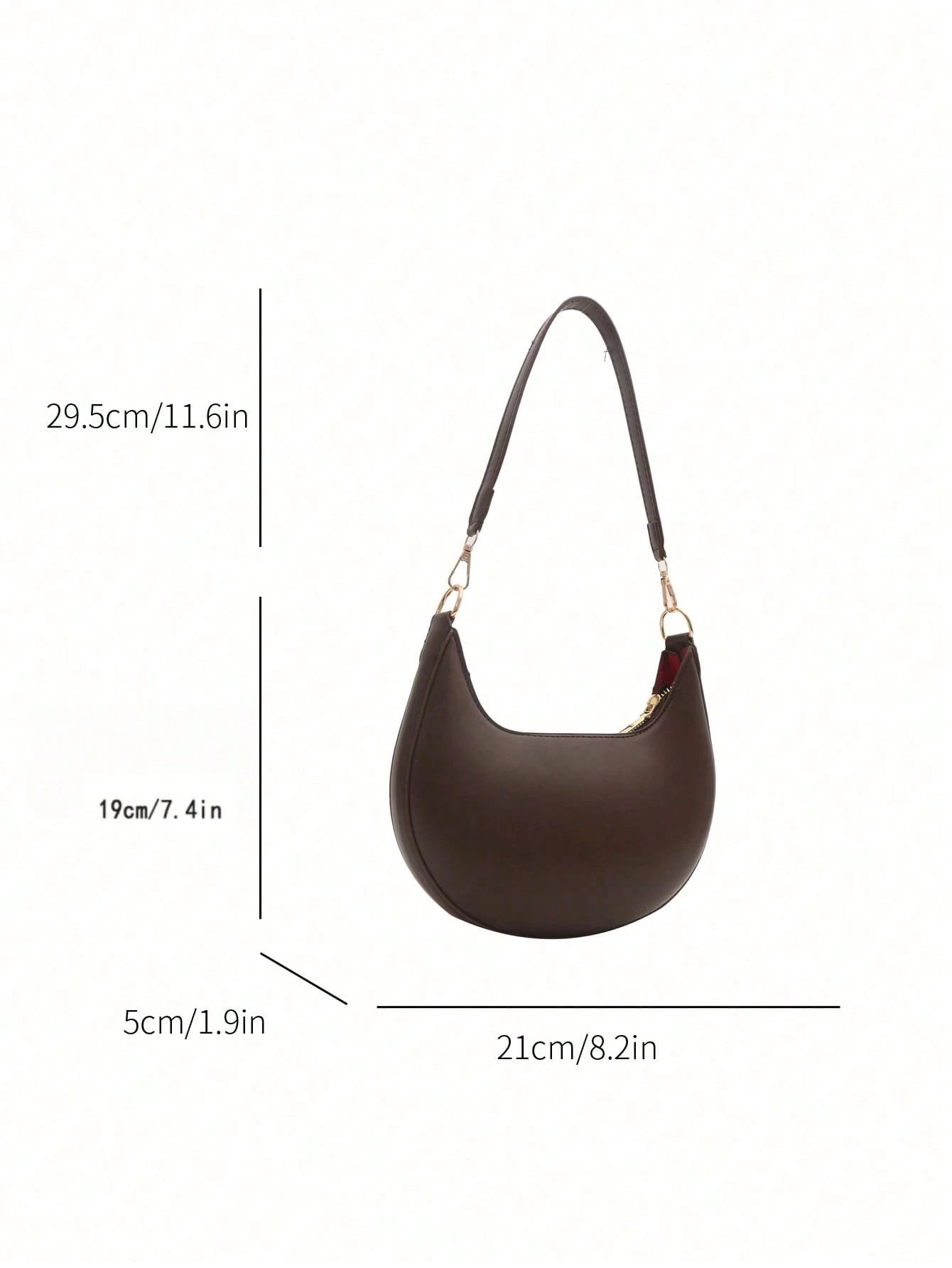 1pc Coffee Brown Crescent-Shaped PU Leather Shoulder Bag, Fashion Simple Solid Color Women Underarm Bag, Autumn/Winter