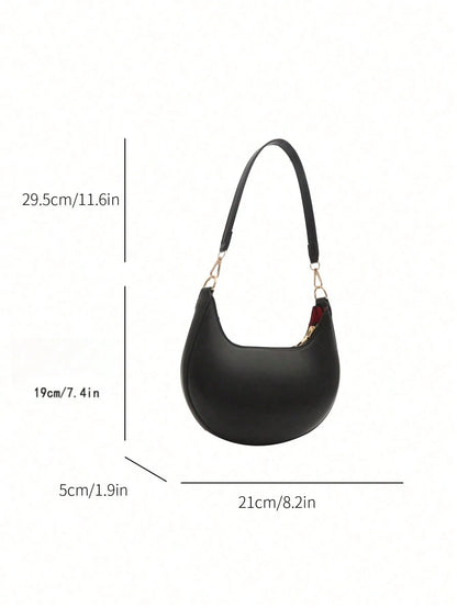 1pc Coffee Brown Crescent-Shaped PU Leather Shoulder Bag, Fashion Simple Solid Color Women Underarm Bag, Autumn/Winter