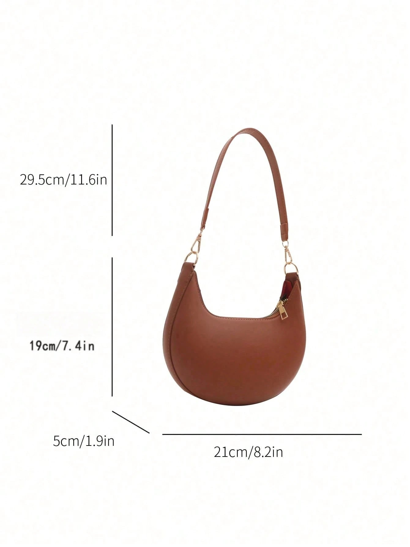1pc Coffee Brown Crescent-Shaped PU Leather Shoulder Bag, Fashion Simple Solid Color Women Underarm Bag, Autumn/Winter