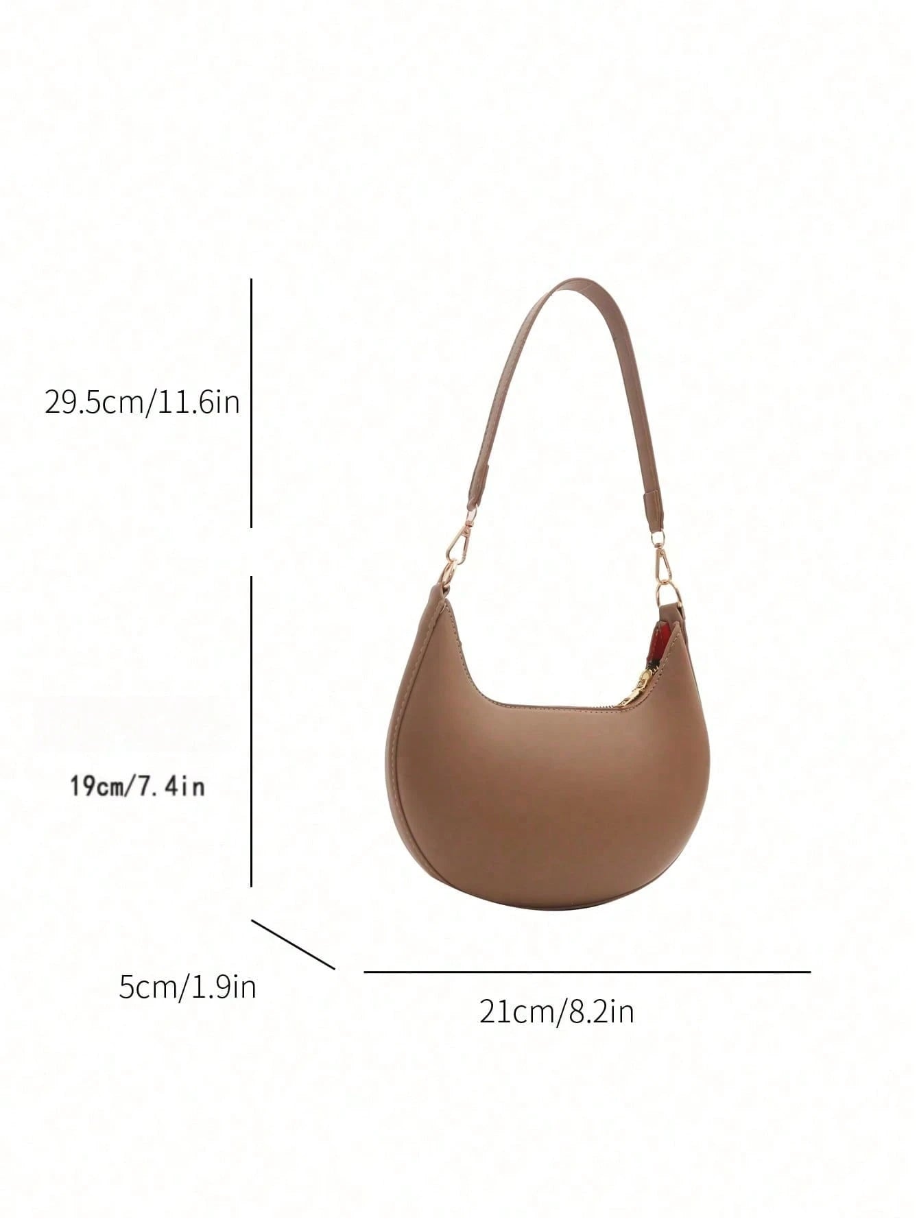 1pc Coffee Brown Crescent-Shaped PU Leather Shoulder Bag, Fashion Simple Solid Color Women Underarm Bag, Autumn/Winter