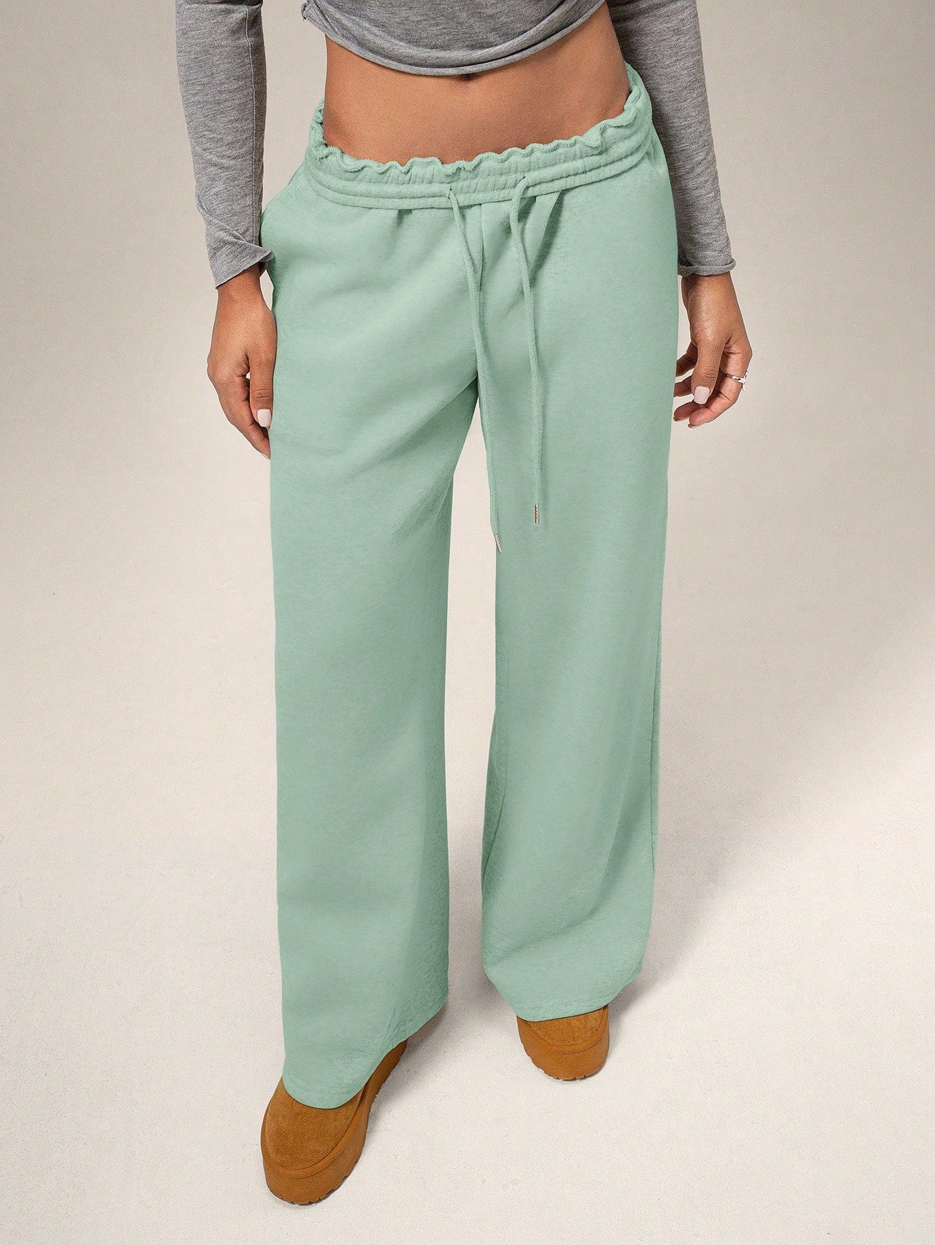 Forever 21 Autumn/Winter New Casual Loose Fit Elastic Waist Wide Leg Sweatpants, Thicker Thermal Lined, Versatile & Slimming