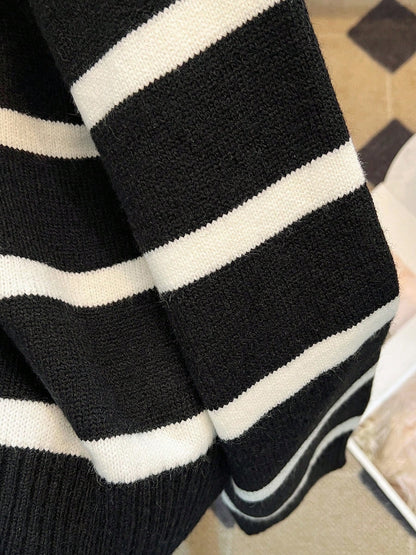 New Autumn/Winter Women Striped Zipper Turtleneck Sweater, Fashion Minimalist Pullover Classic Style,Long Sleeve Tops