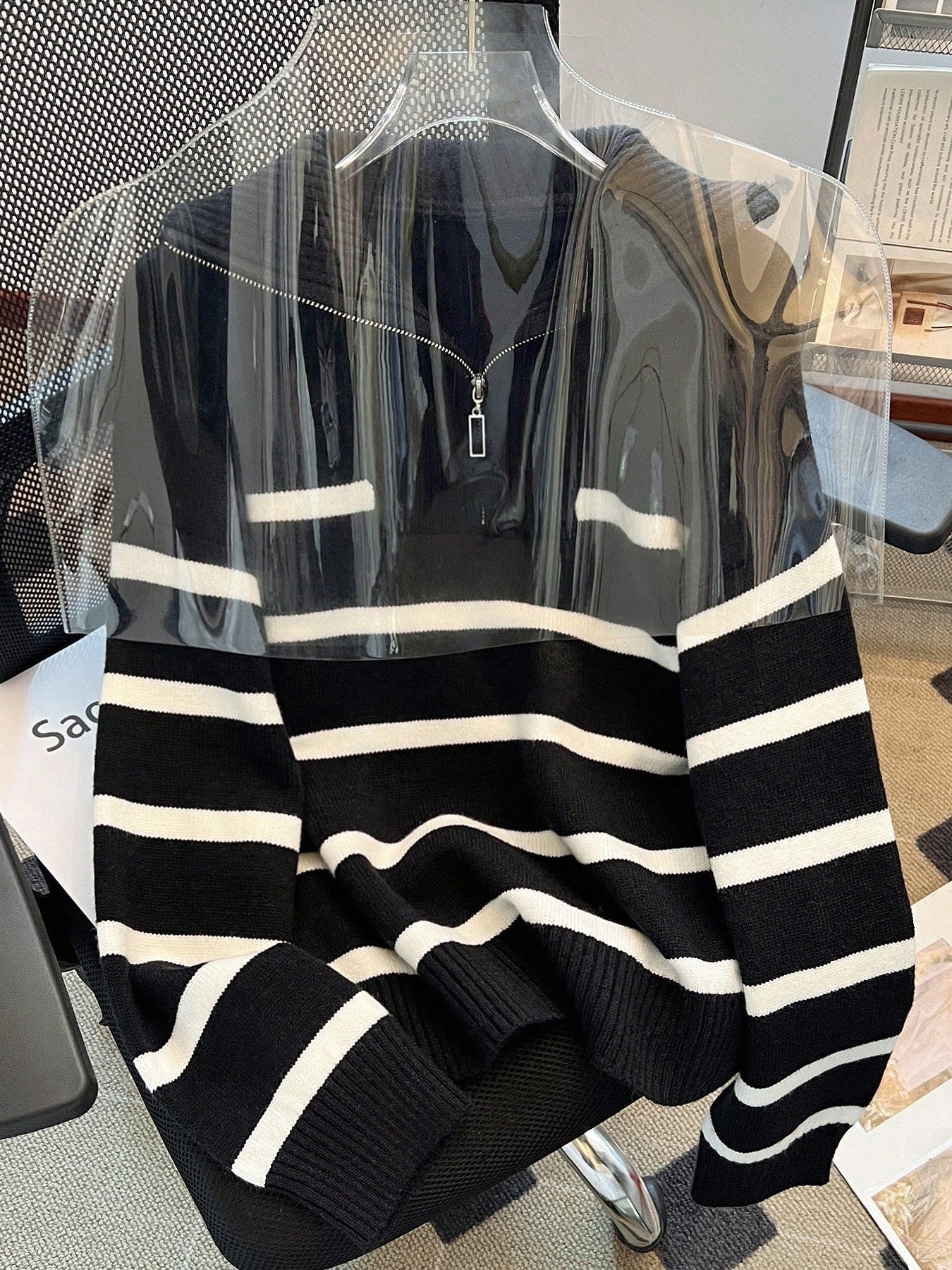 New Autumn/Winter Women Striped Zipper Turtleneck Sweater, Fashion Minimalist Pullover Classic Style,Long Sleeve Tops