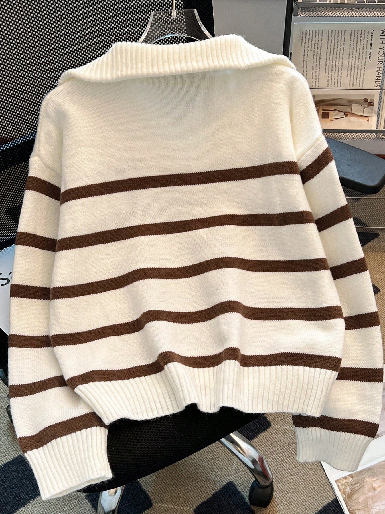 New Autumn/Winter Women Striped Zipper Turtleneck Sweater, Fashion Minimalist Pullover Classic Style,Long Sleeve Tops