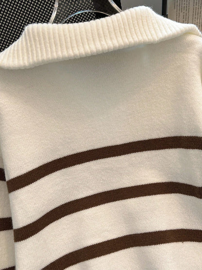 New Autumn/Winter Women Striped Zipper Turtleneck Sweater, Fashion Minimalist Pullover Classic Style,Long Sleeve Tops