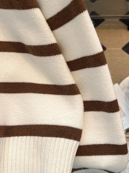 New Autumn/Winter Women Striped Zipper Turtleneck Sweater, Fashion Minimalist Pullover Classic Style,Long Sleeve Tops