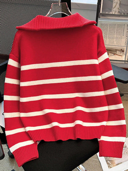 New Autumn/Winter Women Striped Zipper Turtleneck Sweater, Fashion Minimalist Pullover Classic Style,Long Sleeve Tops