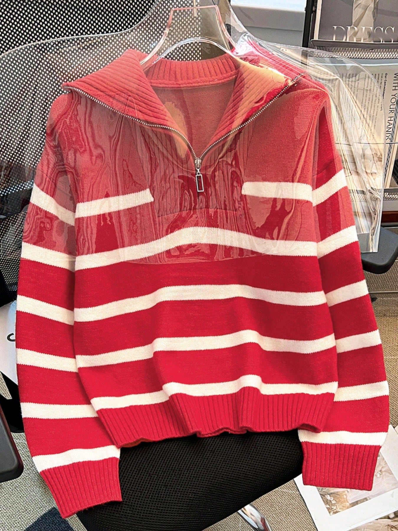 New Autumn/Winter Women Striped Zipper Turtleneck Sweater, Fashion Minimalist Pullover Classic Style,Long Sleeve Tops