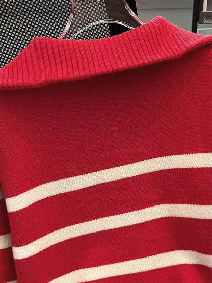 New Autumn/Winter Women Striped Zipper Turtleneck Sweater, Fashion Minimalist Pullover Classic Style,Long Sleeve Tops