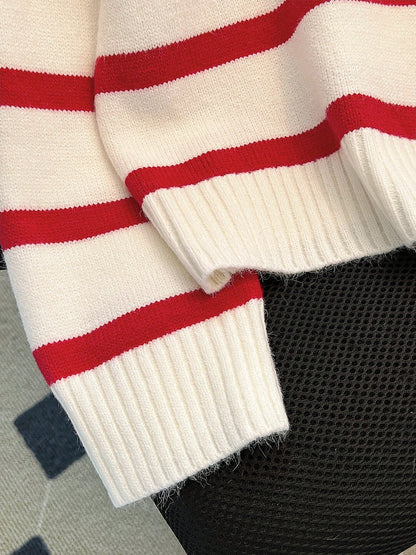 New Autumn/Winter Women Striped Zipper Turtleneck Sweater, Fashion Minimalist Pullover Classic Style,Long Sleeve Tops