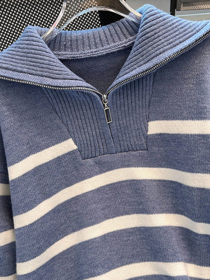 New Autumn/Winter Women Striped Zipper Turtleneck Sweater, Fashion Minimalist Pullover Classic Style,Long Sleeve Tops
