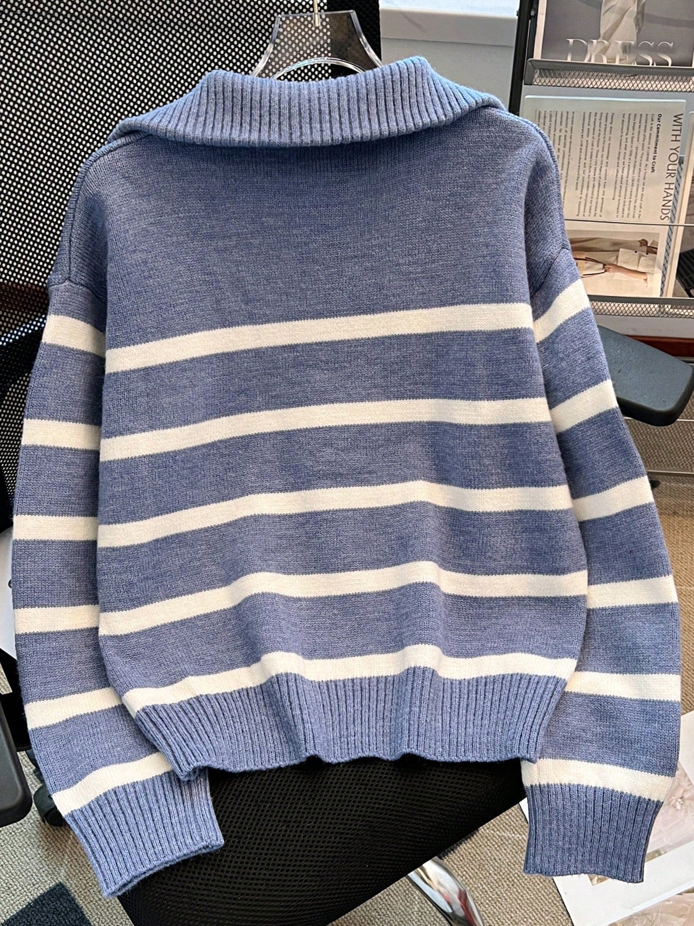 New Autumn/Winter Women Striped Zipper Turtleneck Sweater, Fashion Minimalist Pullover Classic Style,Long Sleeve Tops