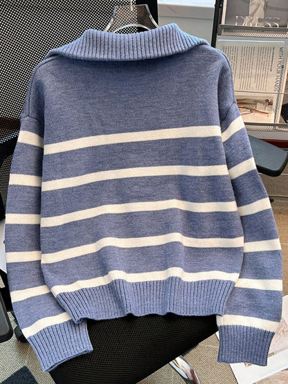 New Autumn/Winter Women Striped Zipper Turtleneck Sweater, Fashion Minimalist Pullover Classic Style,Long Sleeve Tops