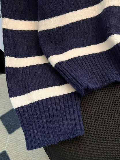 New Autumn/Winter Women Striped Zipper Turtleneck Sweater, Fashion Minimalist Pullover Classic Style,Long Sleeve Tops