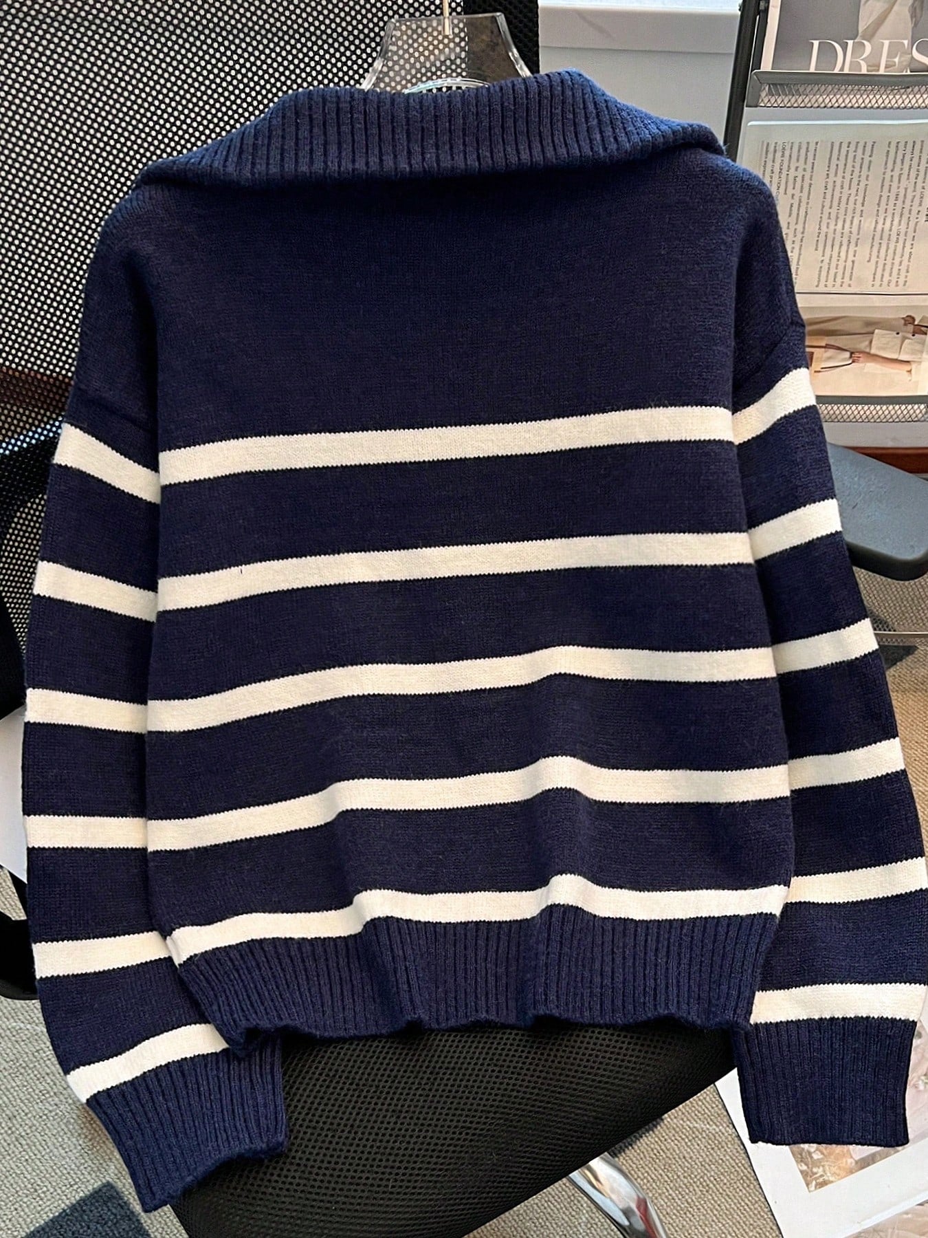 New Autumn/Winter Women Striped Zipper Turtleneck Sweater, Fashion Minimalist Pullover Classic Style,Long Sleeve Tops