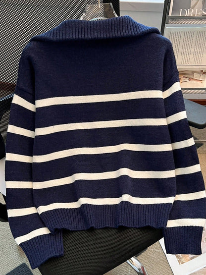 New Autumn/Winter Women Striped Zipper Turtleneck Sweater, Fashion Minimalist Pullover Classic Style,Long Sleeve Tops