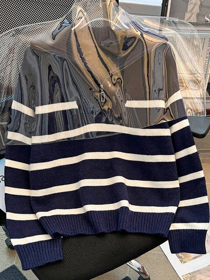 New Autumn/Winter Women Striped Zipper Turtleneck Sweater, Fashion Minimalist Pullover Classic Style,Long Sleeve Tops