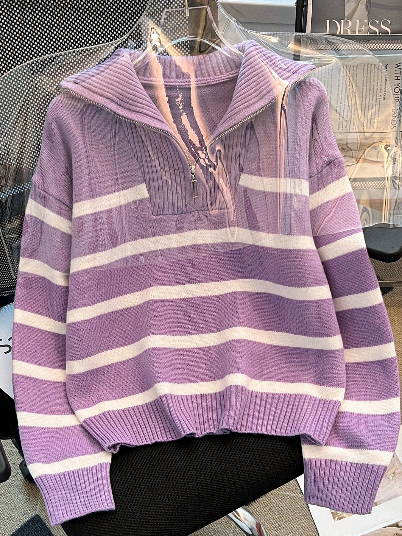 New Autumn/Winter Women Striped Zipper Turtleneck Sweater, Fashion Minimalist Pullover Classic Style,Long Sleeve Tops