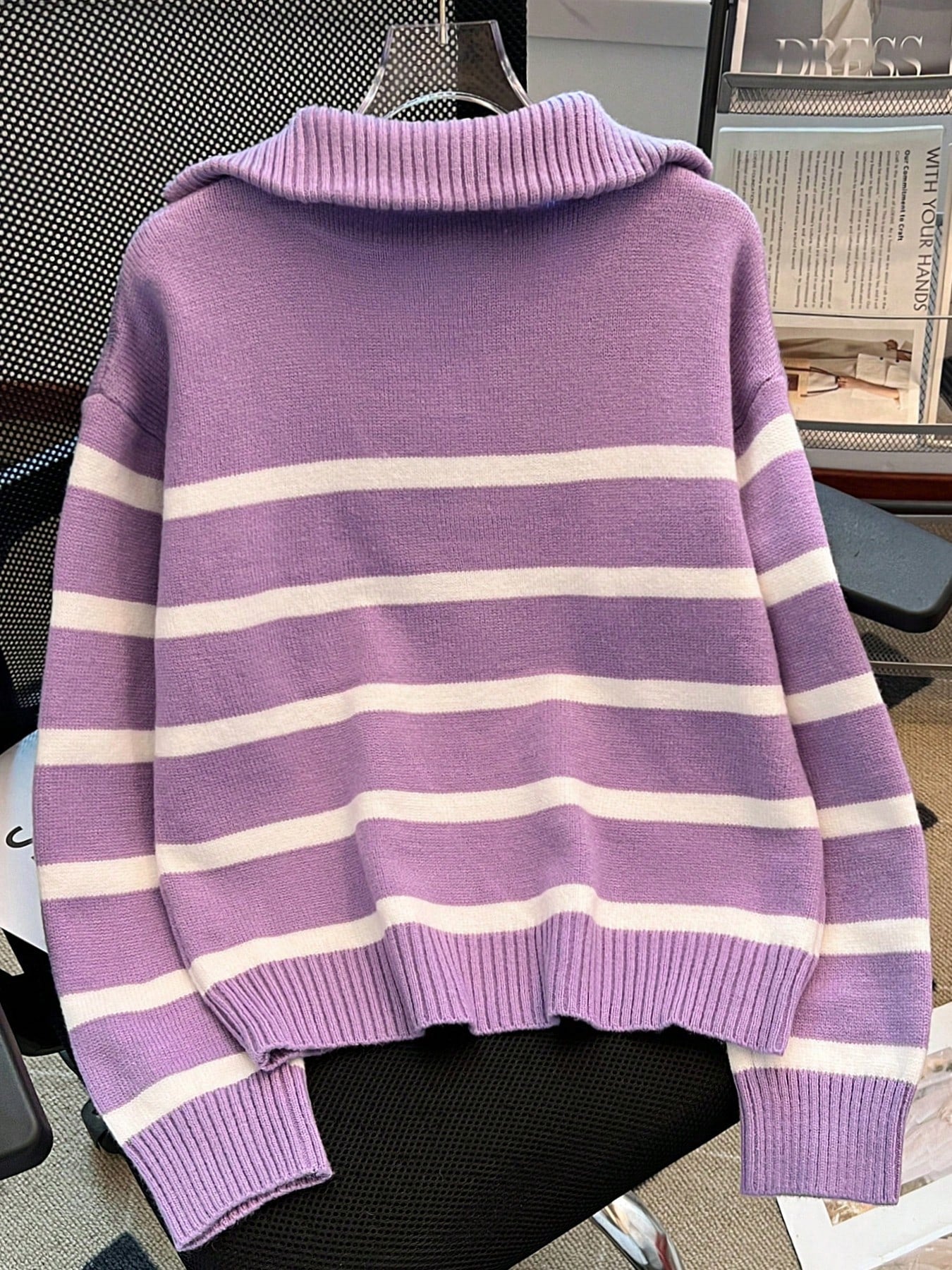 New Autumn/Winter Women Striped Zipper Turtleneck Sweater, Fashion Minimalist Pullover Classic Style,Long Sleeve Tops