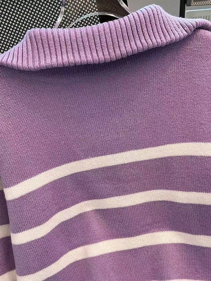New Autumn/Winter Women Striped Zipper Turtleneck Sweater, Fashion Minimalist Pullover Classic Style,Long Sleeve Tops