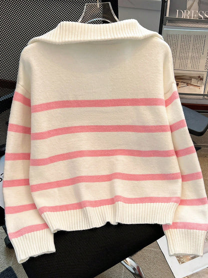 New Autumn/Winter Women Striped Zipper Turtleneck Sweater, Fashion Minimalist Pullover Classic Style,Long Sleeve Tops