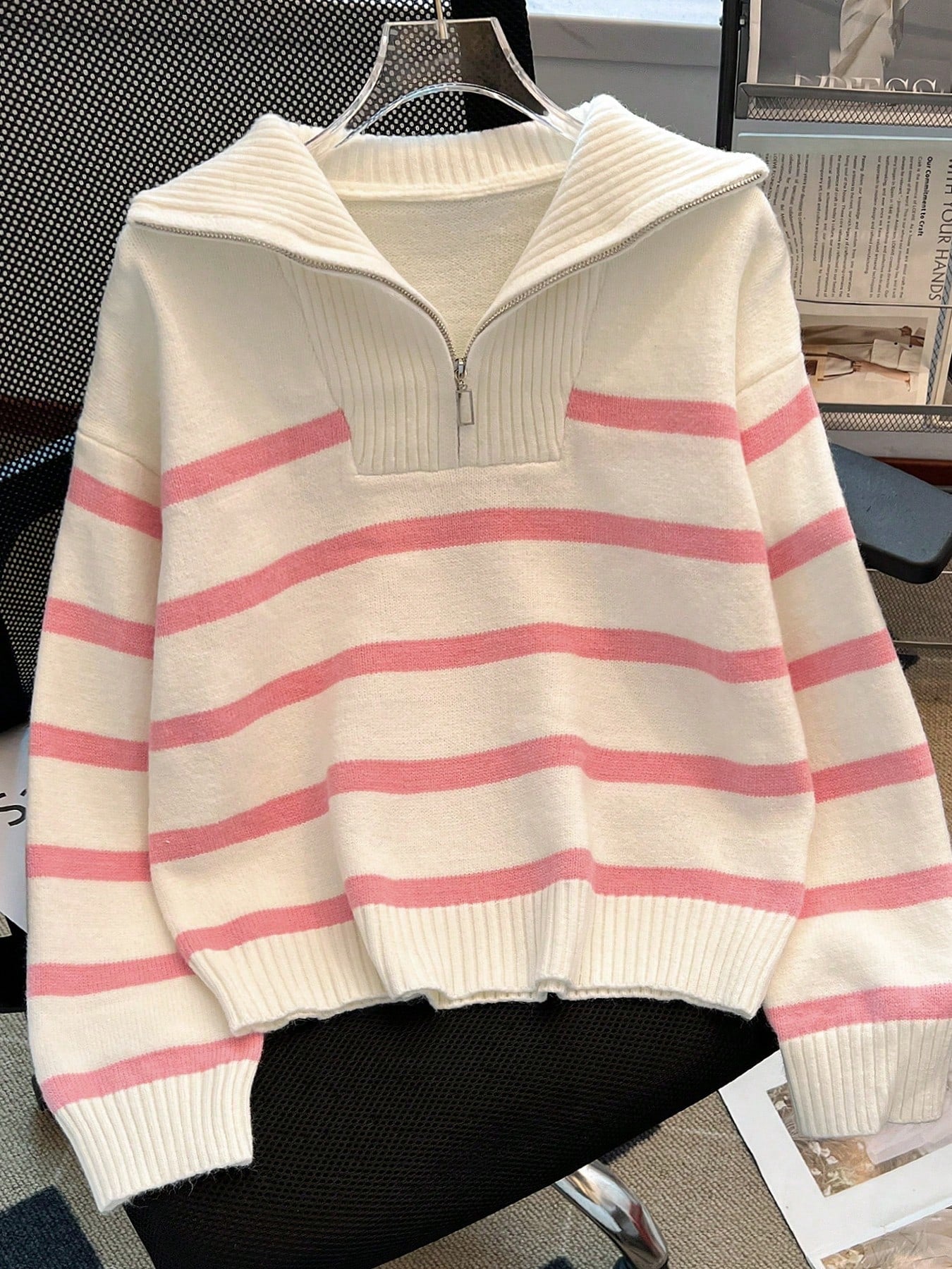 New Autumn/Winter Women Striped Zipper Turtleneck Sweater, Fashion Minimalist Pullover Classic Style,Long Sleeve Tops