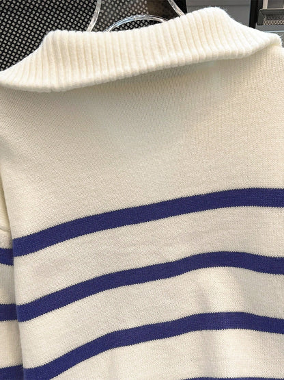 New Autumn/Winter Women Striped Zipper Turtleneck Sweater, Fashion Minimalist Pullover Classic Style,Long Sleeve Tops