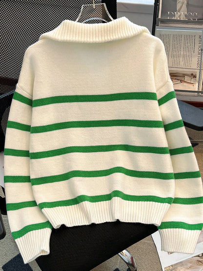 New Autumn/Winter Women Striped Zipper Turtleneck Sweater, Fashion Minimalist Pullover Classic Style,Long Sleeve Tops