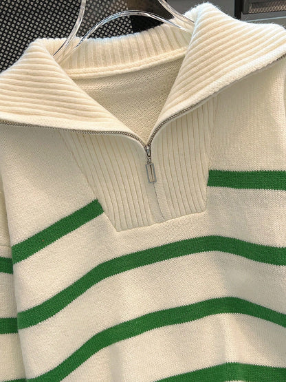 New Autumn/Winter Women Striped Zipper Turtleneck Sweater, Fashion Minimalist Pullover Classic Style,Long Sleeve Tops