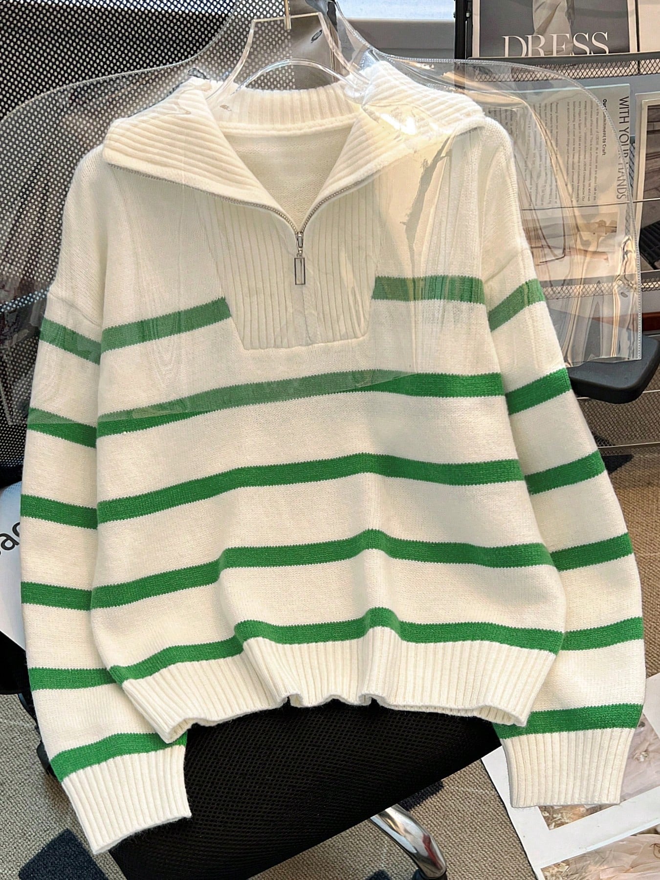 New Autumn/Winter Women Striped Zipper Turtleneck Sweater, Fashion Minimalist Pullover Classic Style,Long Sleeve Tops