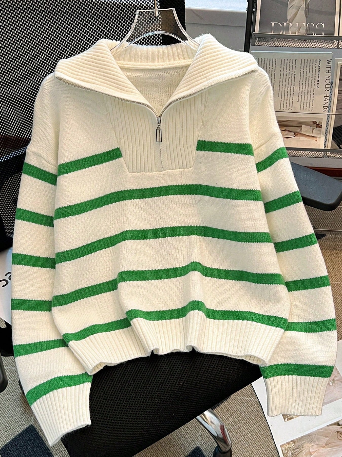 New Autumn/Winter Women Striped Zipper Turtleneck Sweater, Fashion Minimalist Pullover Classic Style,Long Sleeve Tops