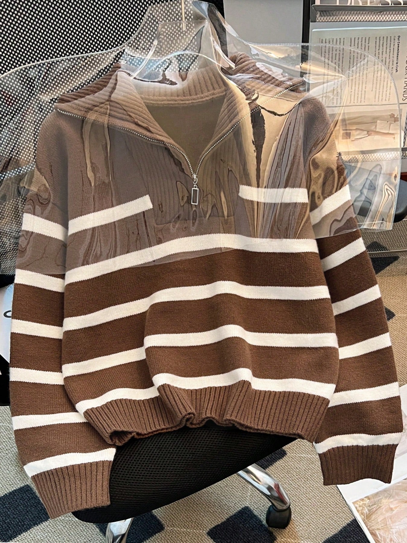 New Autumn/Winter Women Striped Zipper Turtleneck Sweater, Fashion Minimalist Pullover Classic Style,Long Sleeve Tops