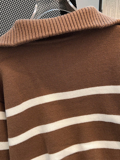 New Autumn/Winter Women Striped Zipper Turtleneck Sweater, Fashion Minimalist Pullover Classic Style,Long Sleeve Tops