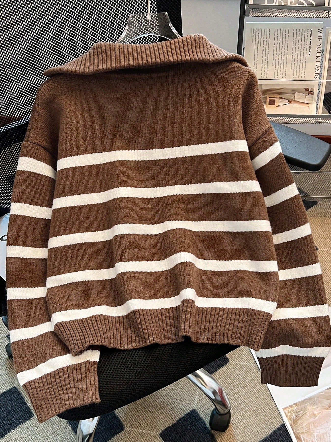 New Autumn/Winter Women Striped Zipper Turtleneck Sweater, Fashion Minimalist Pullover Classic Style,Long Sleeve Tops