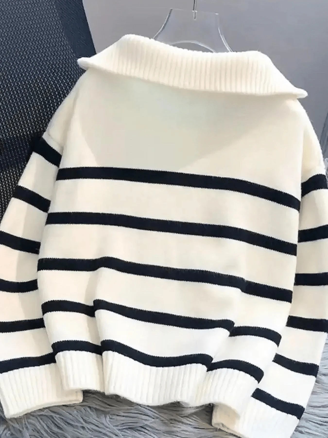 New Autumn/Winter Women Striped Zipper Turtleneck Sweater, Fashion Minimalist Pullover Classic Style,Long Sleeve Tops