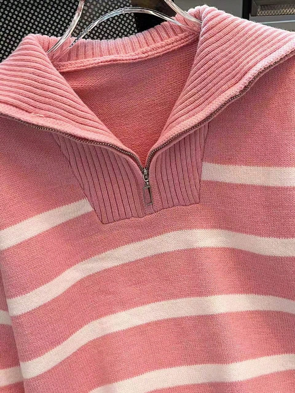 New Autumn/Winter Women Striped Zipper Turtleneck Sweater, Fashion Minimalist Pullover Classic Style,Long Sleeve Tops