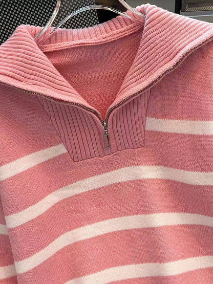 New Autumn/Winter Women Striped Zipper Turtleneck Sweater, Fashion Minimalist Pullover Classic Style,Long Sleeve Tops