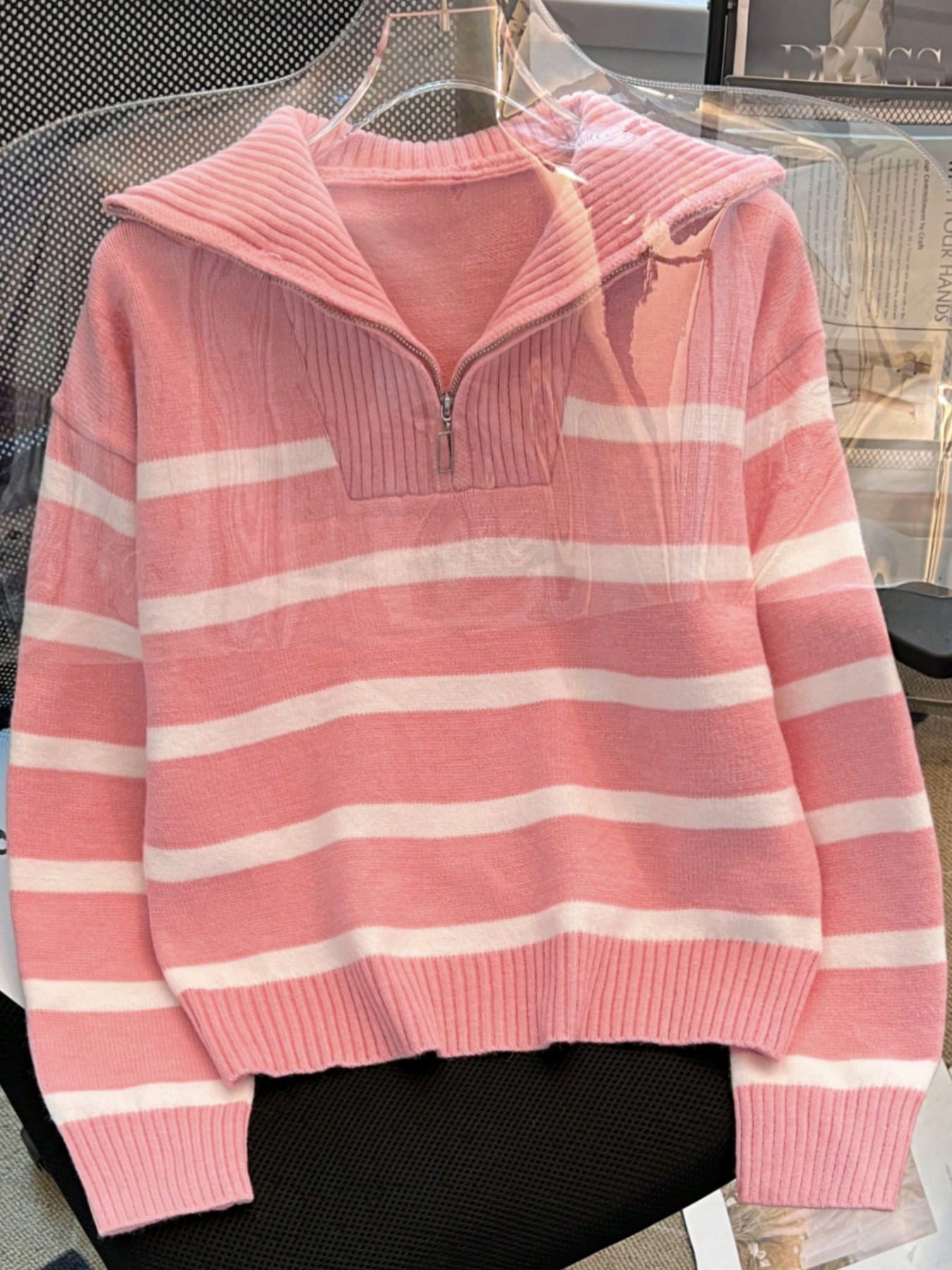 New Autumn/Winter Women Striped Zipper Turtleneck Sweater, Fashion Minimalist Pullover Classic Style,Long Sleeve Tops