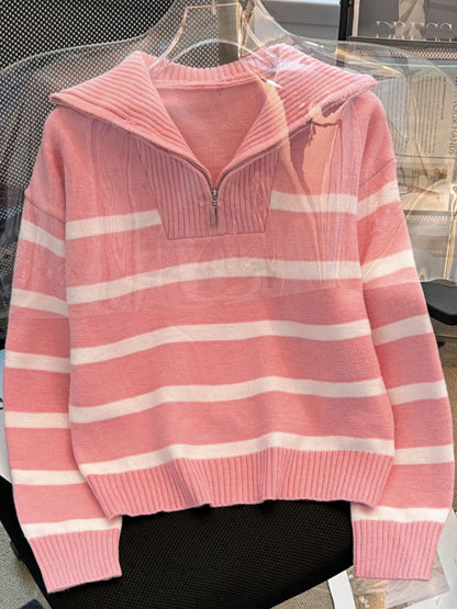 New Autumn/Winter Women Striped Zipper Turtleneck Sweater, Fashion Minimalist Pullover Classic Style,Long Sleeve Tops