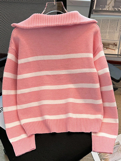 New Autumn/Winter Women Striped Zipper Turtleneck Sweater, Fashion Minimalist Pullover Classic Style,Long Sleeve Tops