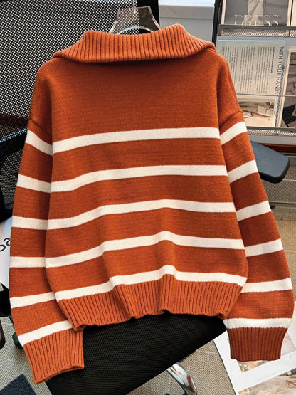 New Autumn/Winter Women Striped Zipper Turtleneck Sweater, Fashion Minimalist Pullover Classic Style,Long Sleeve Tops