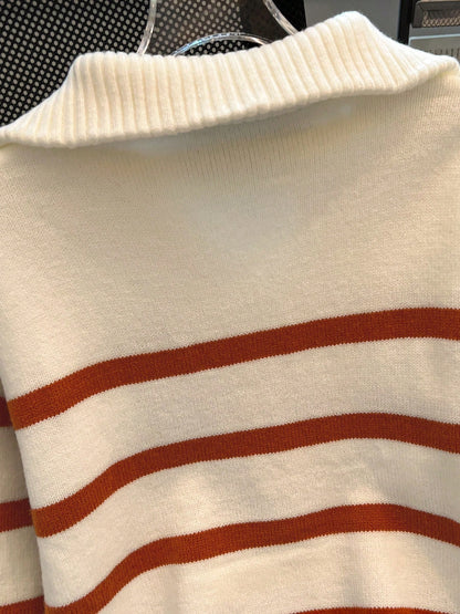 New Autumn/Winter Women Striped Zipper Turtleneck Sweater, Fashion Minimalist Pullover Classic Style,Long Sleeve Tops