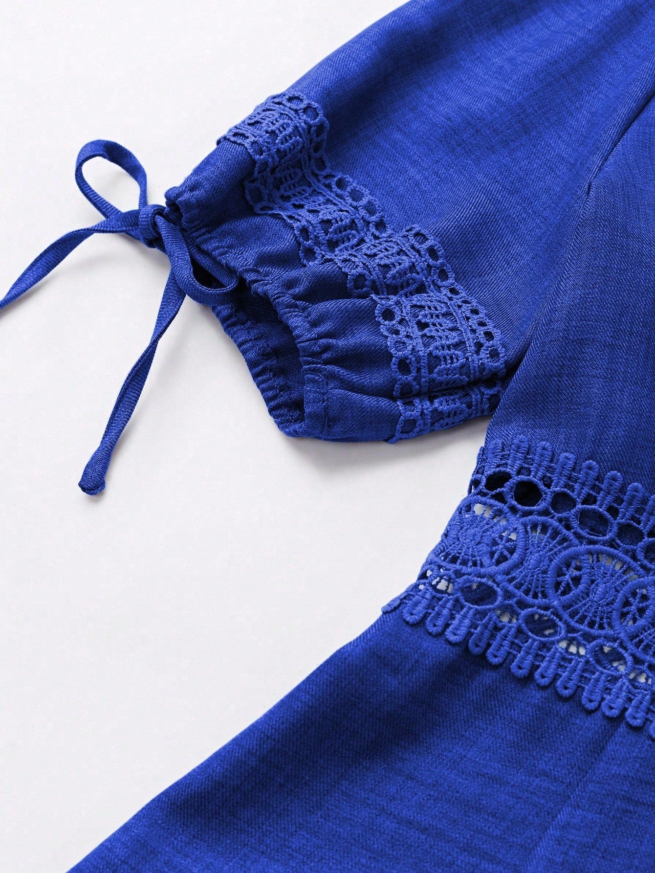 SHEIN Clasi Women's Solid Color Lace Trim Puff Sleeve Mini Dress, Summer