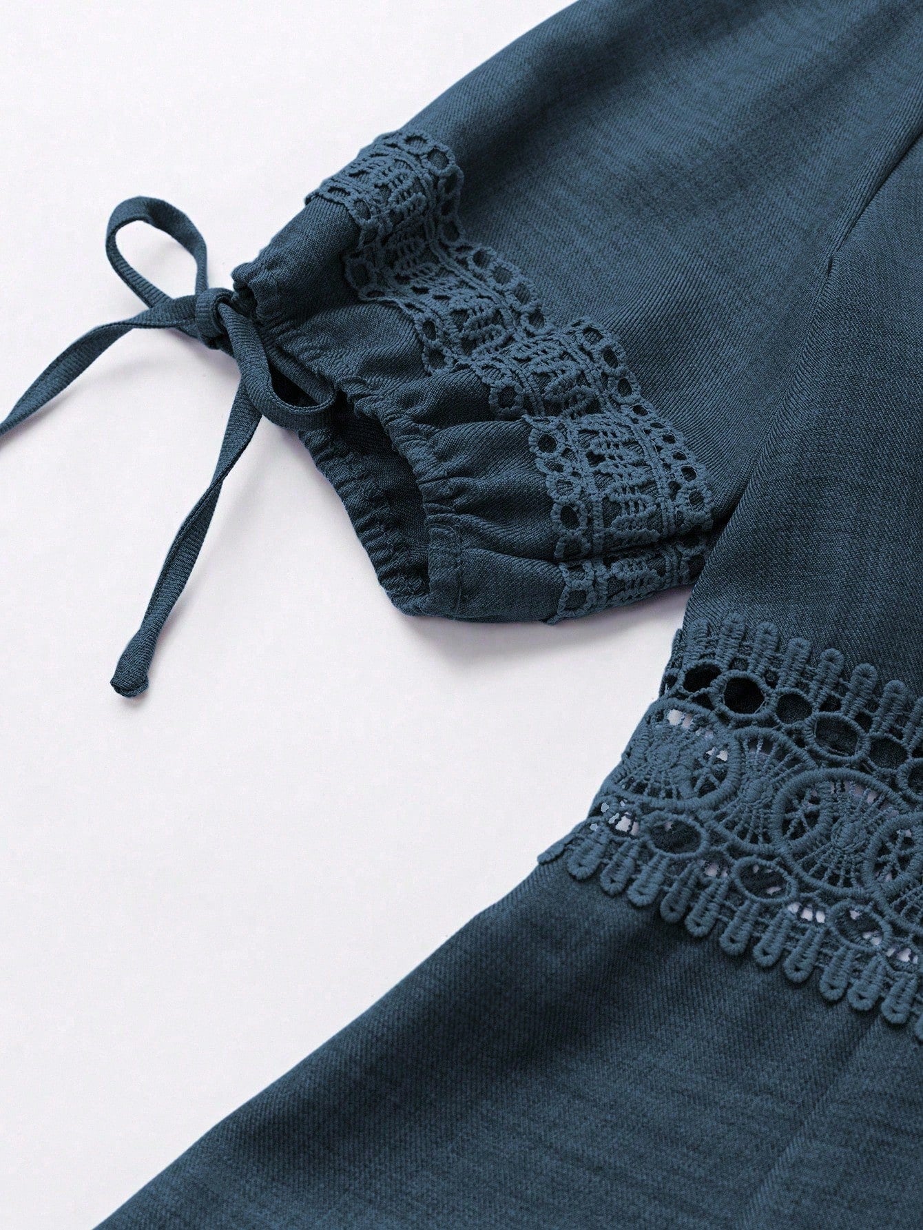 SHEIN Clasi Women's Solid Color Lace Trim Puff Sleeve Mini Dress, Summer