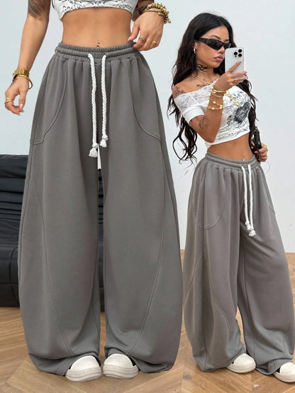 Coolane Women's Fall/Winter Streetwear Going Out Back To School Break Oversized Elastic Waistband Comfortable Grey Scimitar Pants