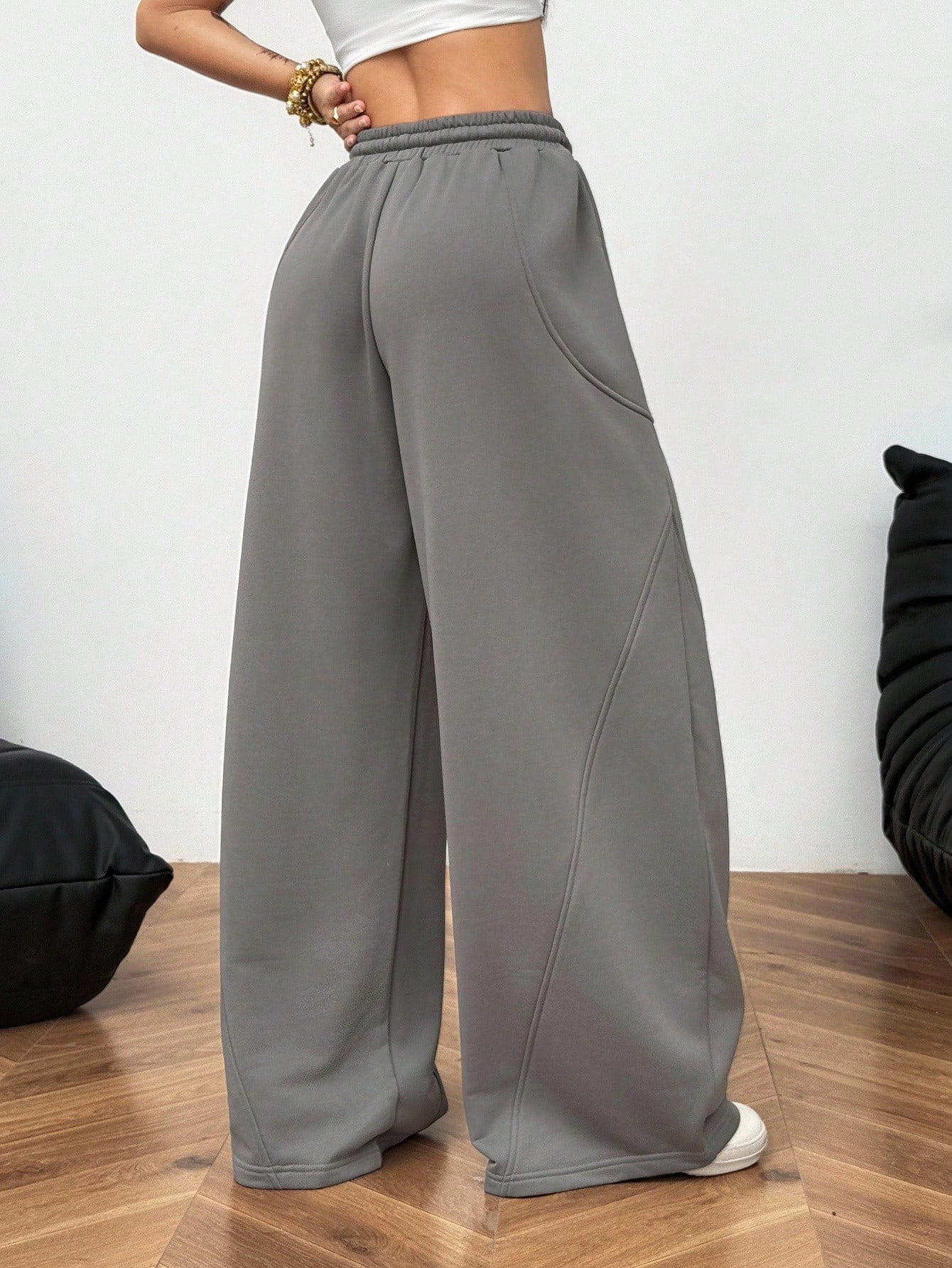 Coolane Women's Fall/Winter Streetwear Going Out Back To School Break Oversized Elastic Waistband Comfortable Grey Scimitar Pants
