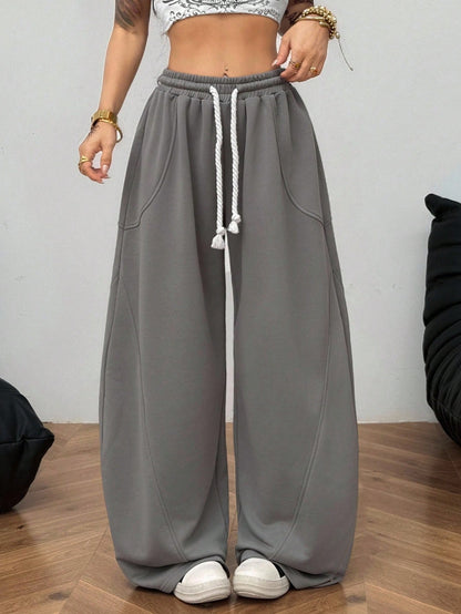 Coolane Women's Fall/Winter Streetwear Going Out Back To School Break Oversized Elastic Waistband Comfortable Grey Scimitar Pants