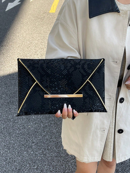 Crocodile Print, Snake Print, Solid Color, Minimalist, Fashionable, Casual PU Clutch, Envelope Bag, Fashionable Clutch Bags For Woman