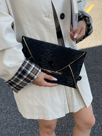 Crocodile Print, Snake Print, Solid Color, Minimalist, Fashionable, Casual PU Clutch, Envelope Bag, Fashionable Clutch Bags For Woman