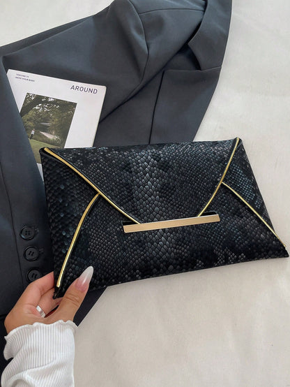 Crocodile Print, Snake Print, Solid Color, Minimalist, Fashionable, Casual PU Clutch, Envelope Bag, Fashionable Clutch Bags For Woman